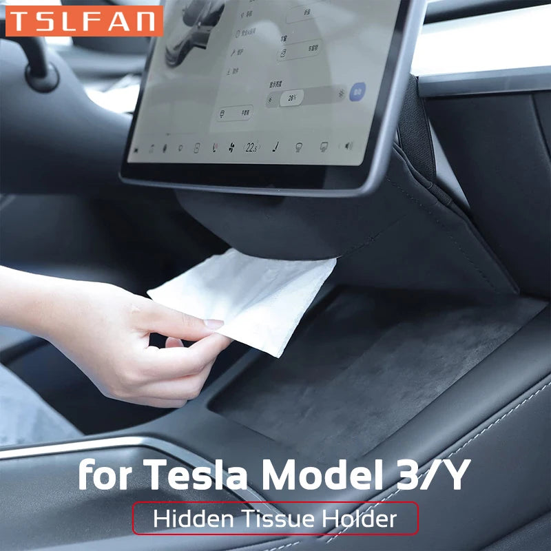 Car Hidden Tissue Holder Box for Tesla Model 3 Y Armrest Seat Back Napkin Center Console Flocking Storage Bag Auto Accessories