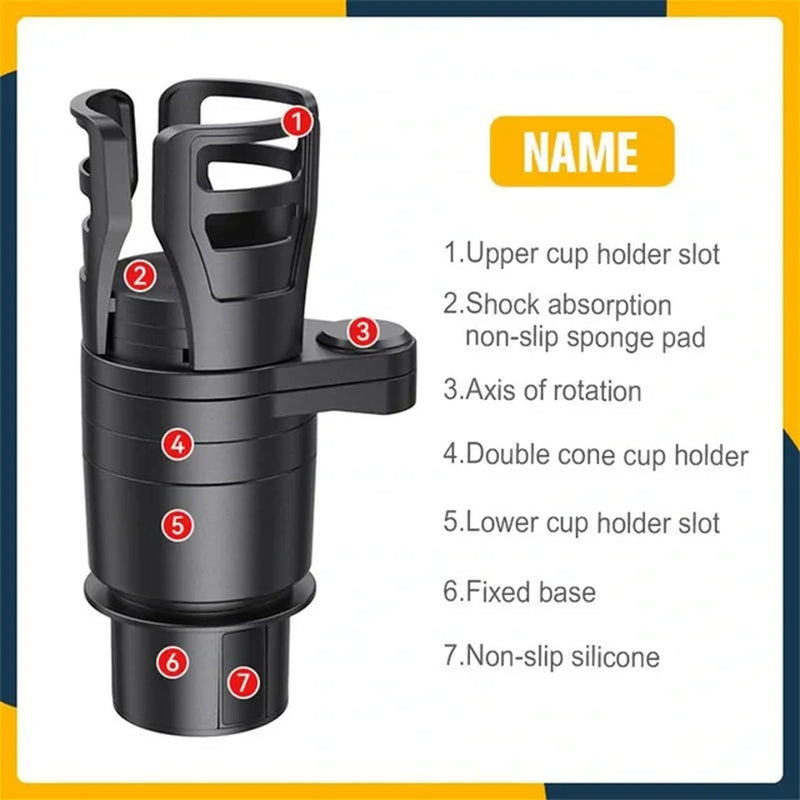 4 in 1 Car Cup Holder 360 Degree Rotating Water Vehicle Mounted No-Slip Cup Holder Multifunctional Dual Holder Auto Accessories
