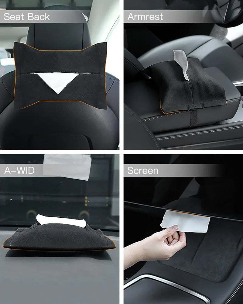 Car Hidden Tissue Holder Box for Tesla Model 3 Y Armrest Seat Back Napkin Center Console Flocking Storage Bag Auto Accessories