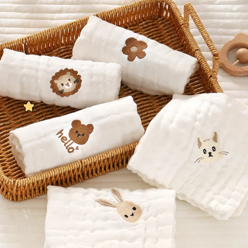6 Layer Cotton Embroidery Baby Saliva Towels Hand Face Wipes Newborn Bib Kids Handkerchief Toddler Soft Washcloth Burp Cloth