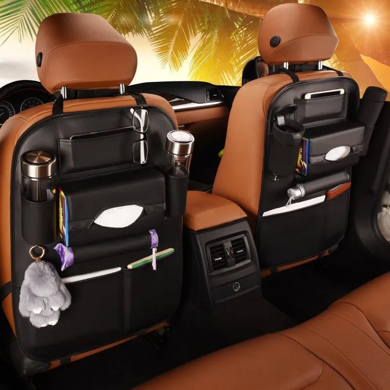 2024 New Car Seat Back Storage Organizer Bag Universal PU Leather Multifunction Storage Box Stowing Tidying Pocket Auto Styling