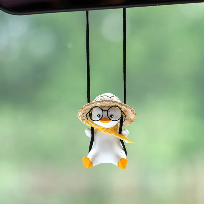 Car Pendant Cute Swing Duck Car Interior Decoration Holiday Swing Duck with Glasses Rearview Mirror Pendant for Car Accessories