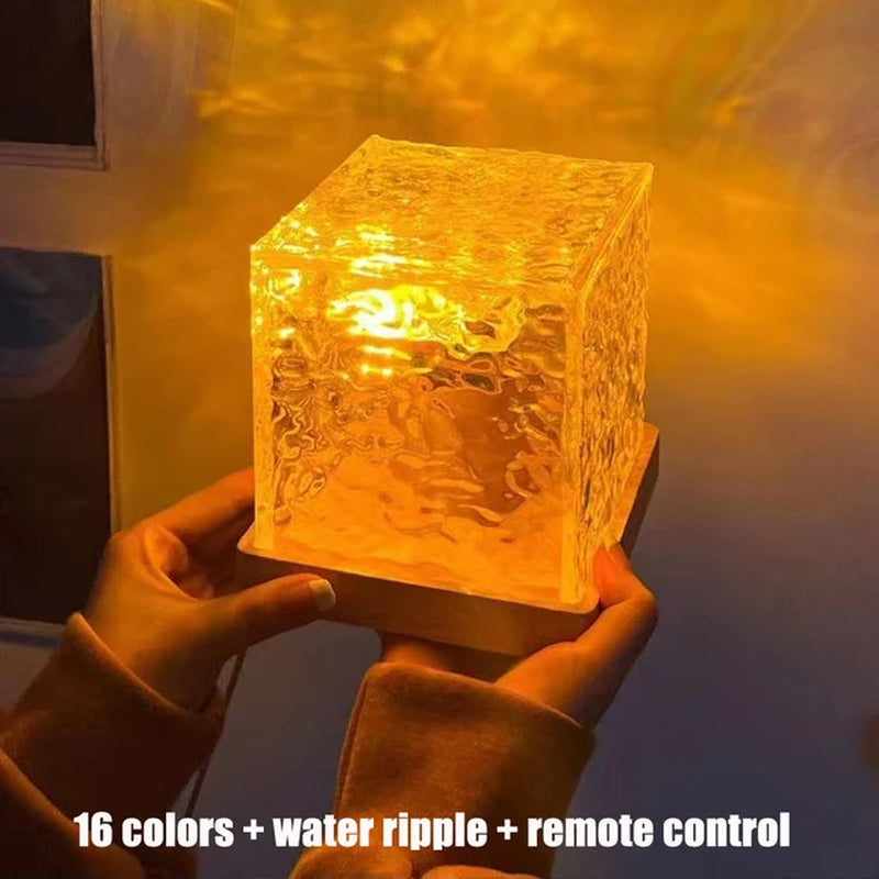 Water Ripple Ambient Night Light, Creative Bedside Lamp, Flame Aurora Borealis Romantic Dynamic Rotating Decorative Light