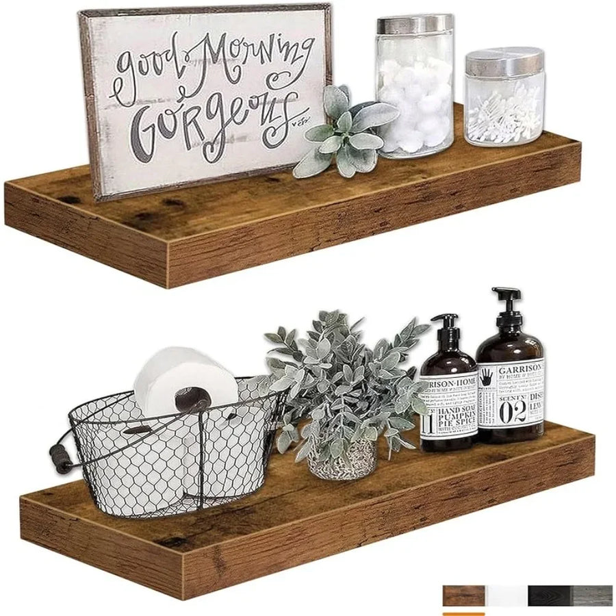 Bathroom Shelves 24 Inches Long Floating Shelf for Wall X 9 Inch Set of 2, Rustic Brown