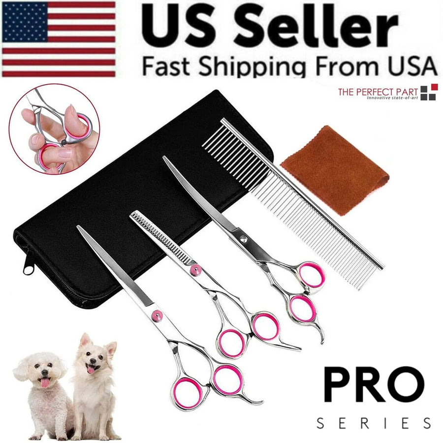Pet Dog Grooming Scissors Stainless Straight Curved Thinning Shears Trimmer Kits