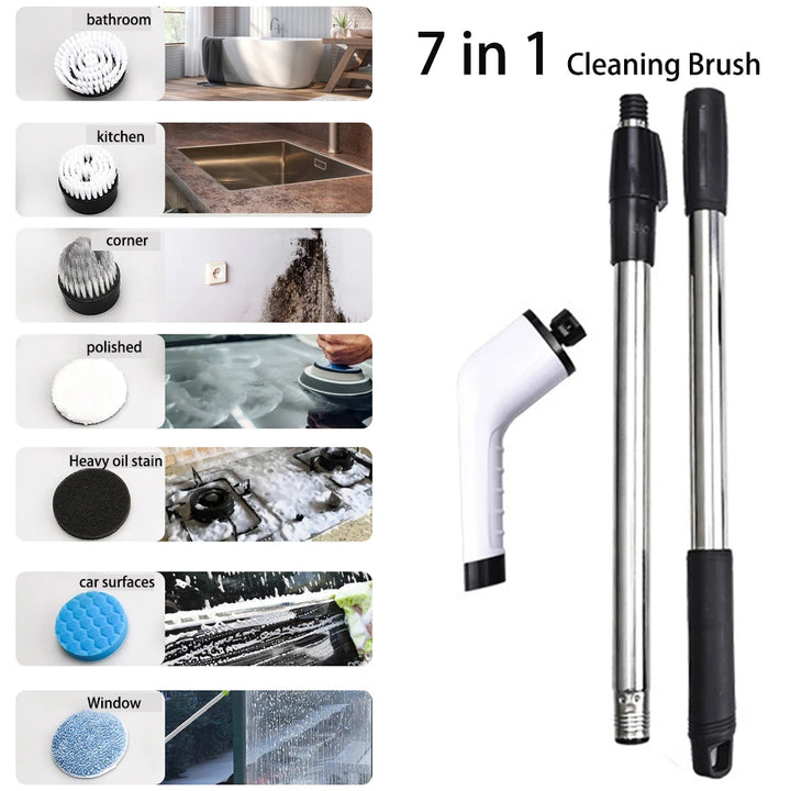 7 in 1 Electric Cleaning Brush Rotating for Kitchen Windows Cleaner Floor Mop Bathroom Toilet Electric Brush Machine Car Polish