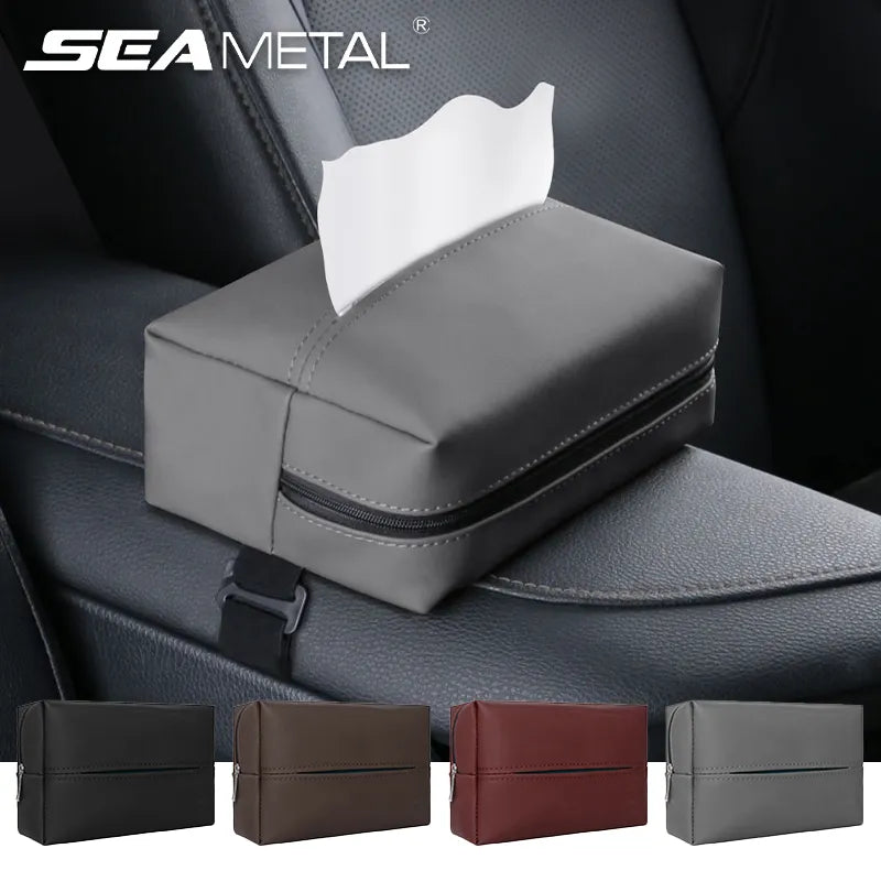 SEAMETAL Nappa Leather Car Tissue Box Auto Sun Visor Seat Back Hanging Tissue Box Holder Car Armrest Box Paper Towel Organizer