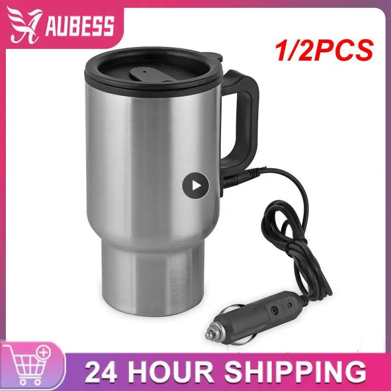 1/2PCS 450Ml Steel Vehicle Heating Cup Electric Heating Car Kettle Coffee Heated Mug USB Heating Car Coffee Mug Thermos Cup