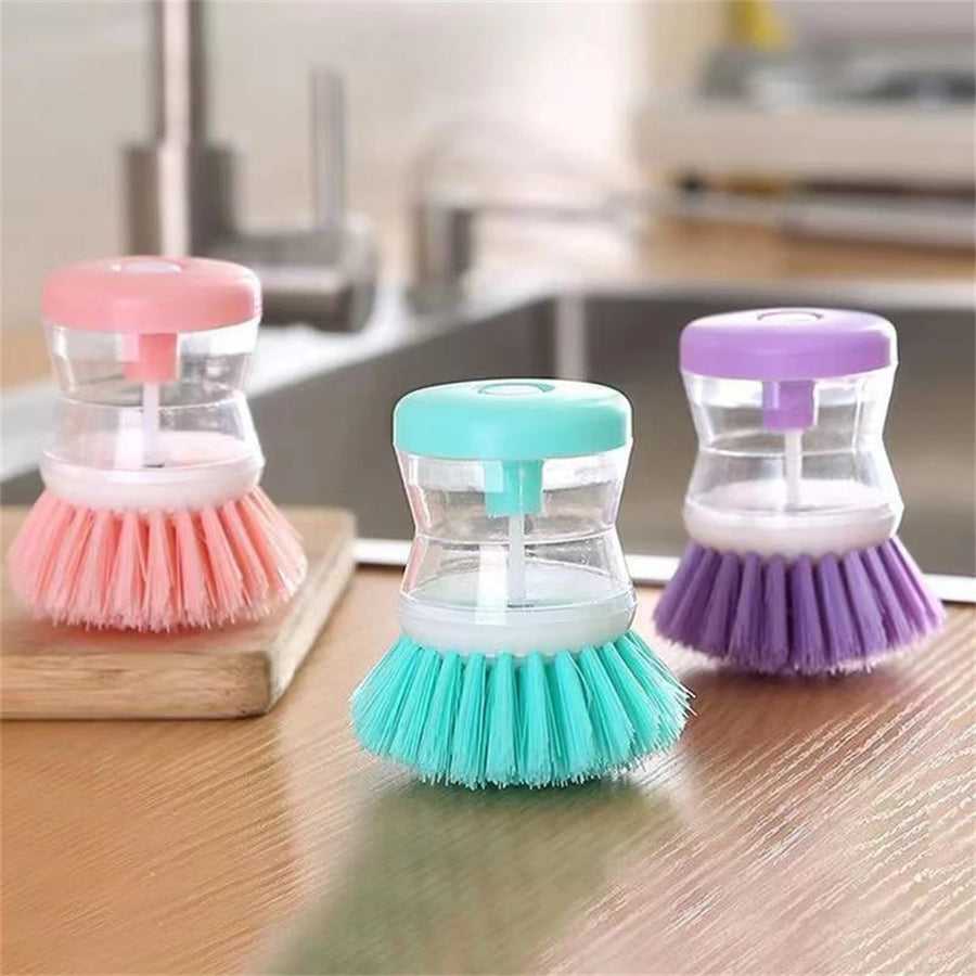 Kitchen Wash Pot Dish Brush with Dispenser Liquid Filling by Pressing Does Not Hurt Pan Automatic Cleaning Brushes