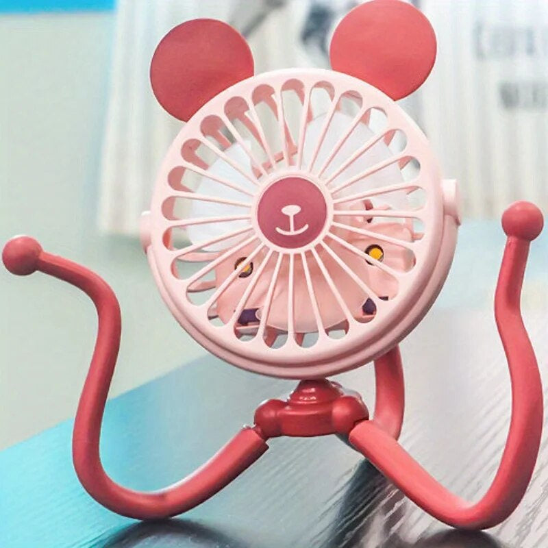 Baby Stroller Fan with Clip, Octopus Shapoed Funny Fan with Flexible Tripod Wrapped, USB Rechargeable Portable Fan for Car Seat