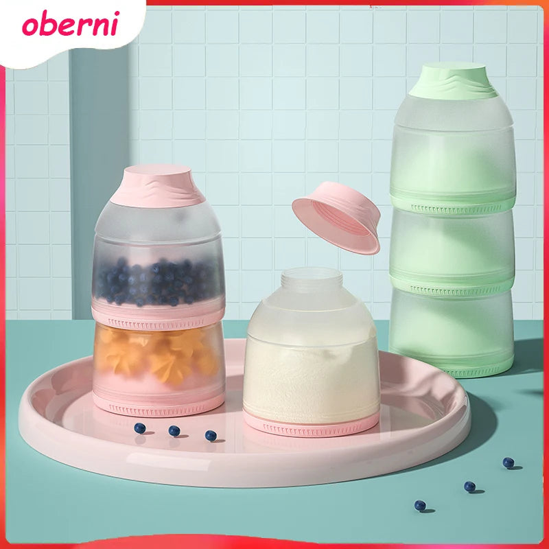 Oberni Baby Milk Powder Box/Portable Food Storage Box/Outside Three-Layer Sealed Compartment Large Capacity Box