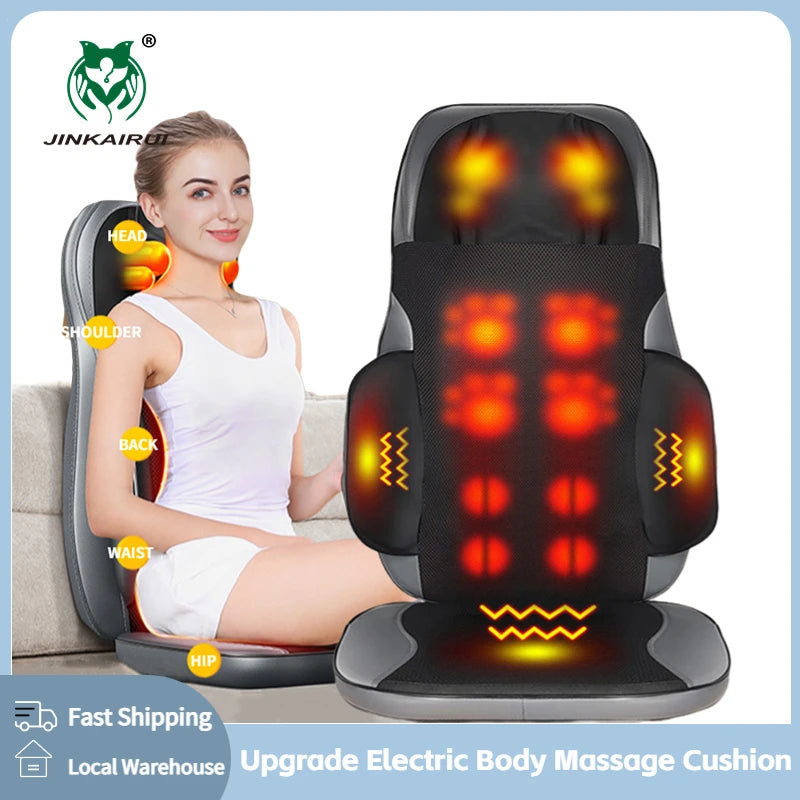 Electric Full Body Massage Cushion Chair Pad Seat Heat Shiatsu Deep Kneading Vibration Back Massager Home Office Use Relaxation