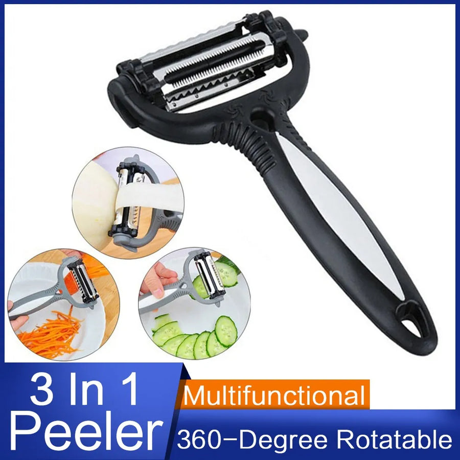 New Multifunctional 360 Degree Rotary Peeler Kitchen Tool 3 in 1 Rotary Fruit Vegetable Carrot Potato Peeler Cutter Slicer