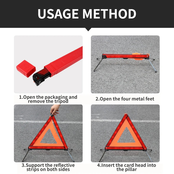 Car Triangle Reflective Tripod Emergency Breakdown Warning Reflective Sticker Safety Hazard Foldable Stop Sign Car Accessories