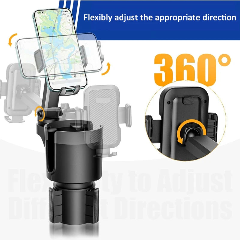 Cup Holder Phone Mount for Car with Adjustable Base,360 Degree Rotation Compatible Iphone Samsung All Smartphones