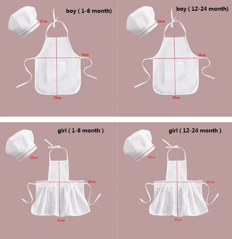 Baby Chef Apron Hat for Kids Costumes Chef Baby Cook Costume Baby Photography Prop 2Pcs/Set