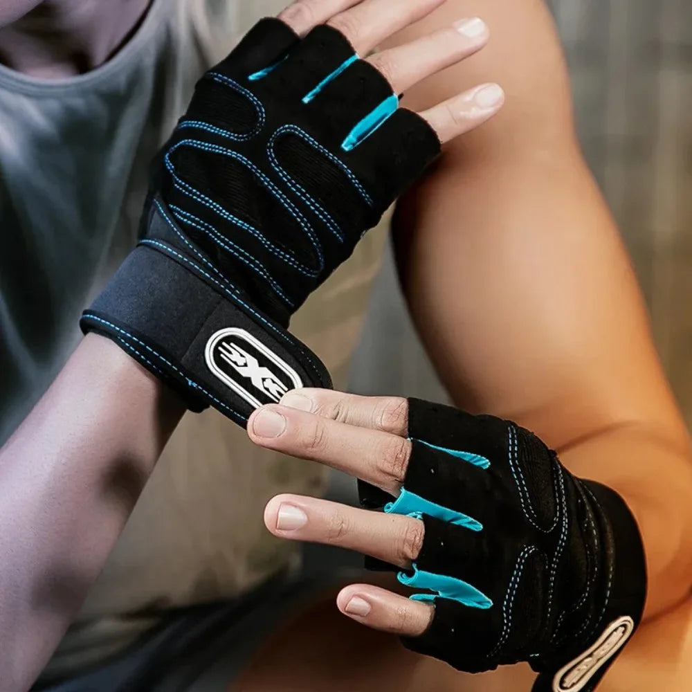 Men Gym Gloves Weightlifting Bodybuilding Training Fitness Fingerless Gloves Half Finger Cycling Gloves Non-Slip Wrist Support