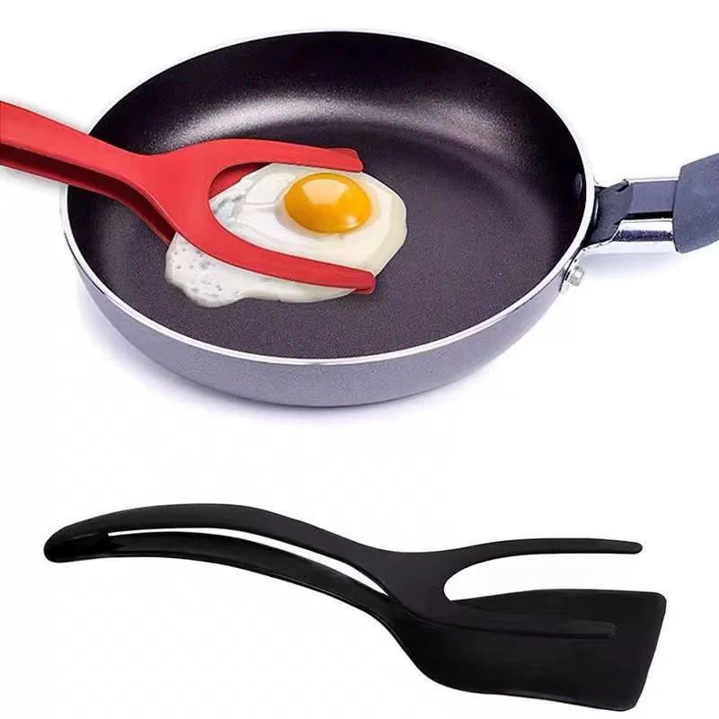 2 in 1 Nylon Grip Flip Tongs Egg Spatula Tongs Steak Spatula Tongs Clamp Pancake Fried Turners Kitchen Accessories