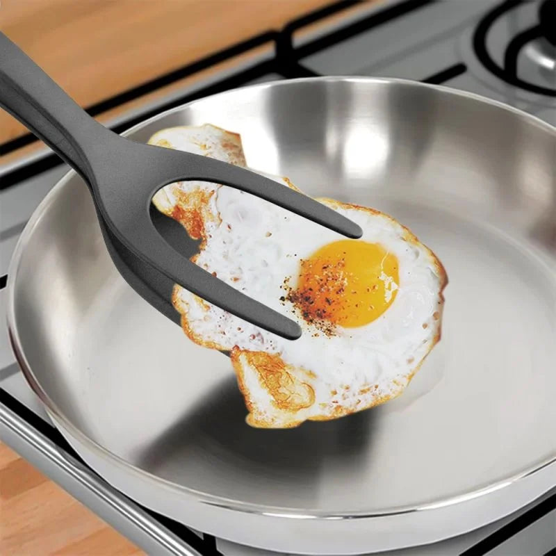2 in 1 Nylon Grip Flip Tongs Egg Spatula Tongs Steak Spatula Tongs Clamp Pancake Fried Turners Kitchen Accessories