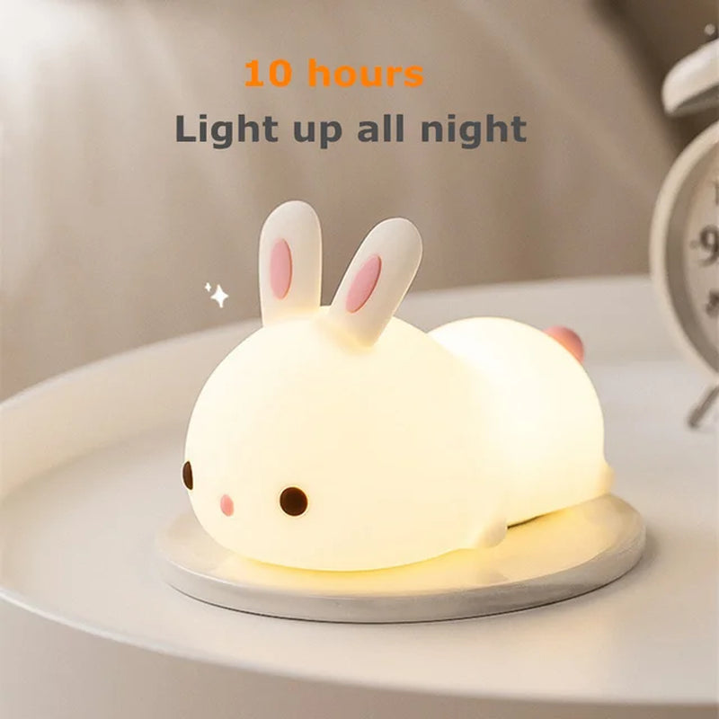 Touch Sensor RGB LED Rabbit Night Light 16 Colors USB Rechargeable Silicone Bunny Lamp for Children Baby Toy Festival Gift